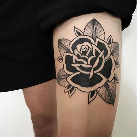 Traditional Black Rose Tattoo Flash