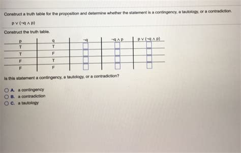 Solved Construct a truth table for the proposition and | Chegg.com