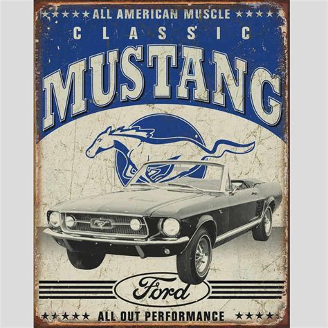 Ford Classic Mustang Tin Sign - Car Sign - Kidscollections