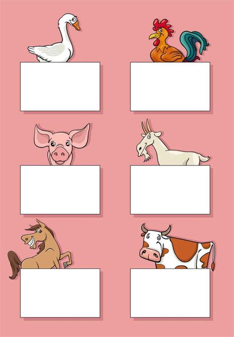 cartoon farm animal characters with cards design set 23609439 Vector ...