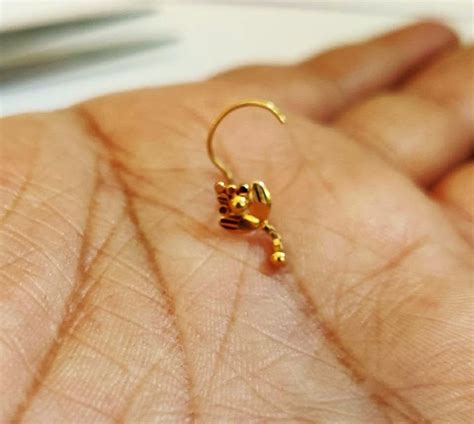 18k Gold Dangling Chain Nose Pin Gold Nose Pin Indian Design - Etsy