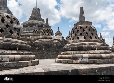 Ancient stupas inside Borobudur temple Stock Photo - Alamy