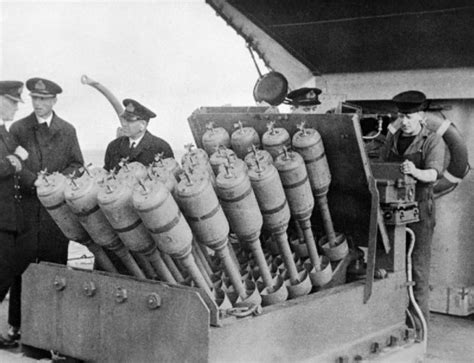 In 1942 the British Royal Navy introduced a new forward-throwing anti-submarine weapon to ...