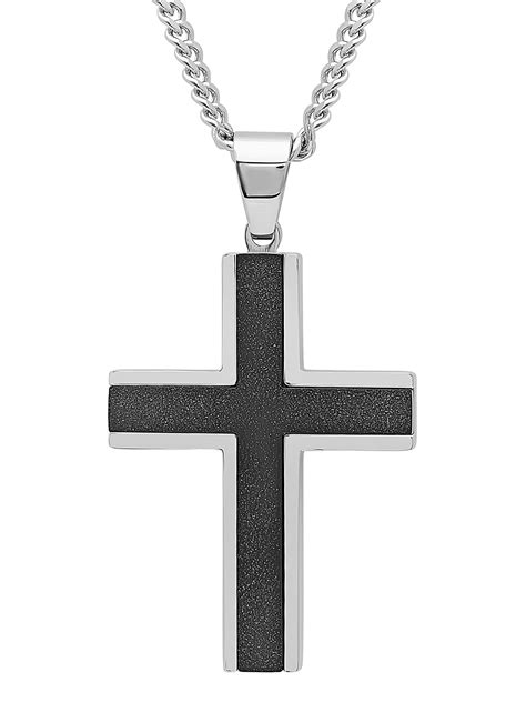 Brilliance Fine Jewelry - Men's Black IP Stainless Steel Cross Pendant ...