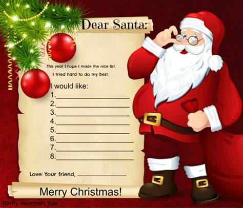 Cute Printable Santa Wish List Letter - Thrifty Mommas Tips