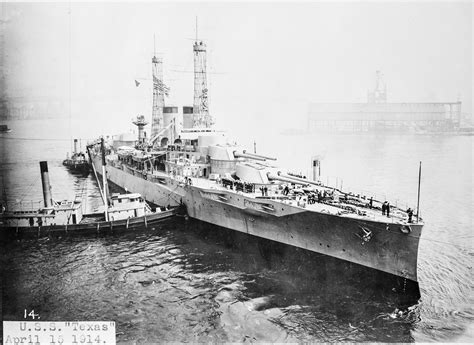 USS Texas (BB-35) in New York Navy Yard, April 15, 1914. She was commissioned a little over a ...