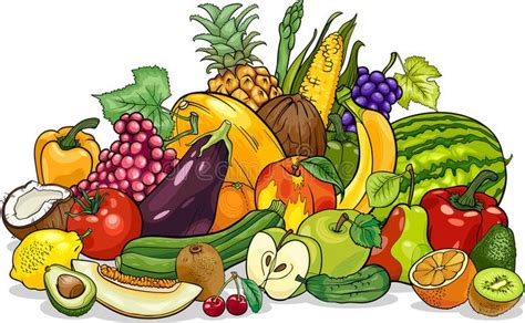 Fruits and Vegetables Group Cartoon Illustration Stock Vector - Illustration of healthy ...