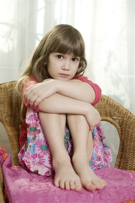 Little Sad Girl Sitting on the Bed Stock Image - Image of misfortune, teddy: 7924107