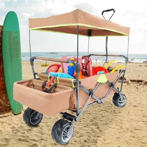 Collapsible Wagon, Beach Carts with 7" Big Wheels, Heavy Duty Folding Utility Garden Wagon ...