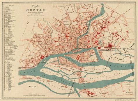 Map of Nantes france, Vintage Map of Nantes Restored , Old City Plan ...