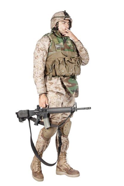 Premium Photo | Studio shoot of army, marine machine gunner in ...