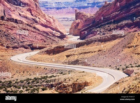 Curvy Interstate 70 road goes through Utah USA Stock Photo - Alamy