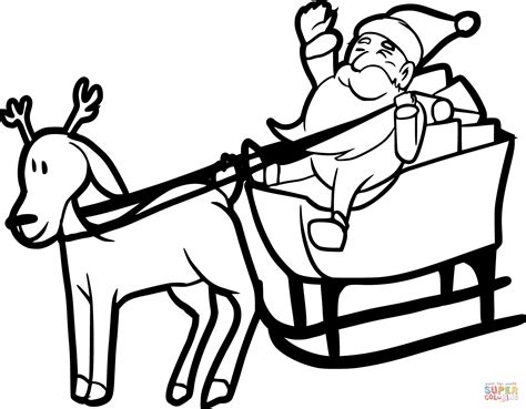 Santa on Sleigh with Reindeer coloring page | Free Printable Coloring Pages