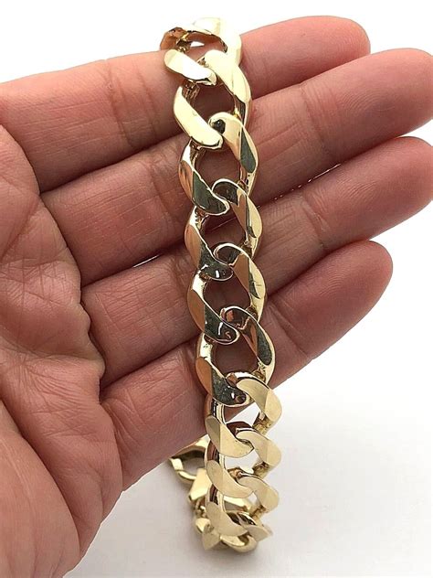 Men's 14k Solid Yellow Gold Flat Cuban Link Chain Bracelet 9" 12.5mm 45 grams | eBay