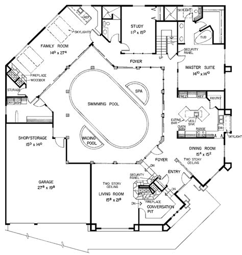 Mediterranean Style House Plan - 5 Beds 3 Baths 3673 Sq/Ft Plan #60-639 | Pool house plans ...