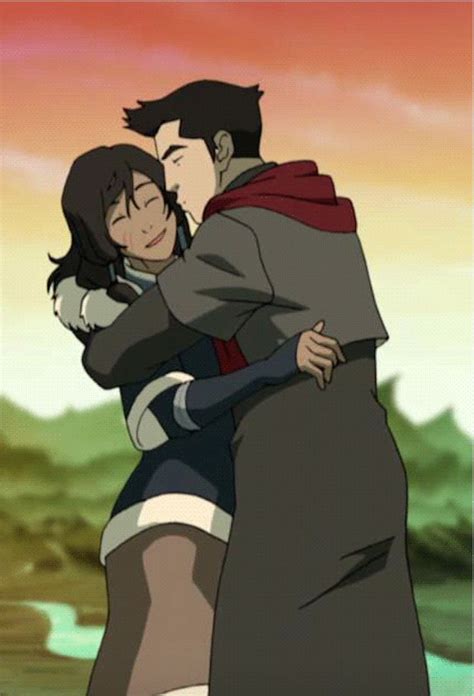 Mako kisses Korra on her cheek in their romantic loving embrace Avatar Aang, Avatar Legend Of ...