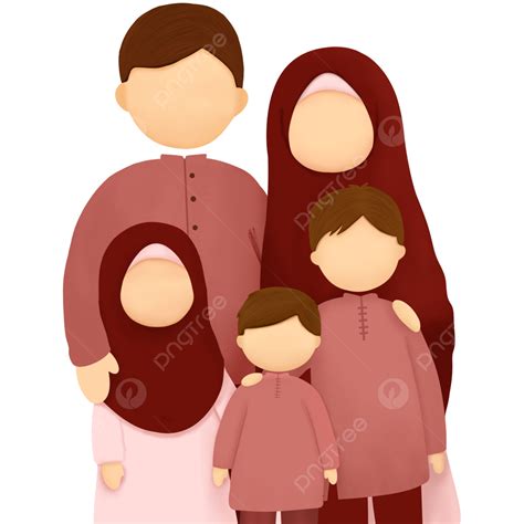 Illustration Of A Muslim Family With One Daughter And Two Sons, Muslim ...