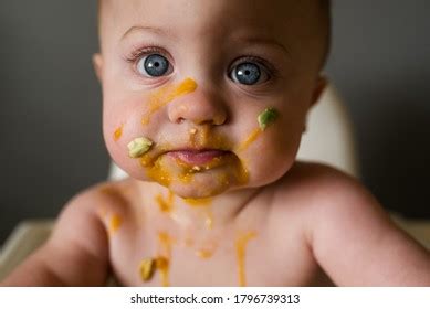 Baby Eating Solids Food All Over Stock Photo 1796739313 | Shutterstock