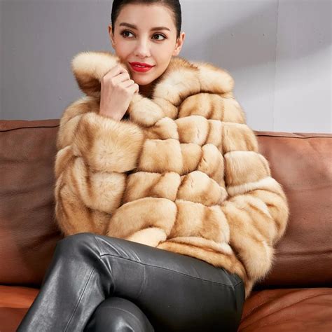 Genuine mink fur coat real fur coats luxury high endfur jacket top quality gold mink marten coat ...