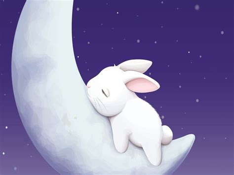 sleeping moon bunny: desktop wallpaper | Bunny wallpaper, Cute bunny ...