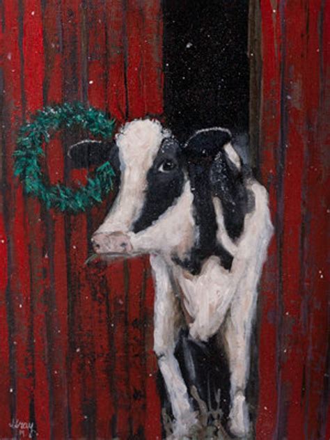 CHRISTMAS COW Art Farm Animal Painting on Canvas ORIGINAL - Etsy