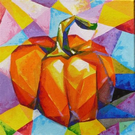 Akimova: PUMPKIN, still life, acrylic, 12"x12", cubism #Cubism | Cubism, Still life, Acrylic