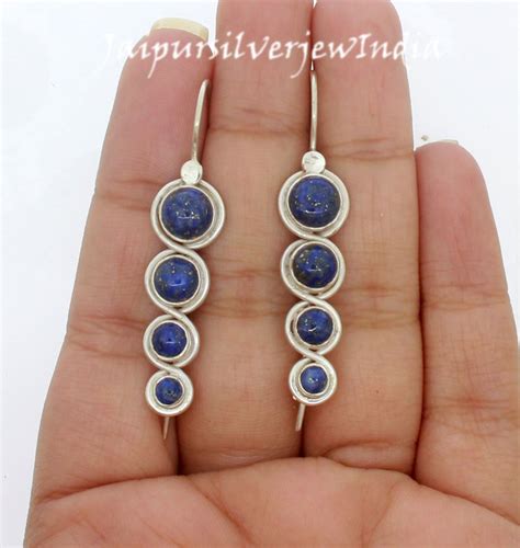 Genuine Lapis Lazuli Earrings, Natural Blue Lapis Long Hoop Dangle ...