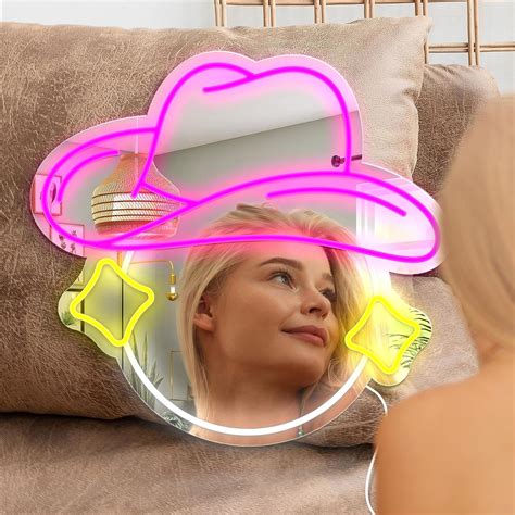 NEONIP-100% Handmade Cowgirl Hat Mirror Neon Light for Girls Bedroom