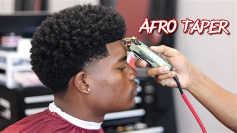 BARBER TUTORIAL: AFRO TAPER | CURL SPONGE WITH SIDE PART - YouTube