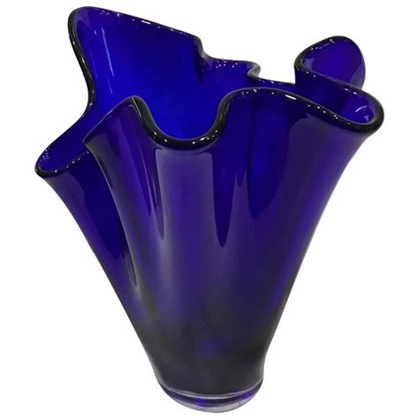 Outstanding Vintage 1960s Italian Cobalt Blue Murano Vase Folded Art : Three Daughters Antiques ...
