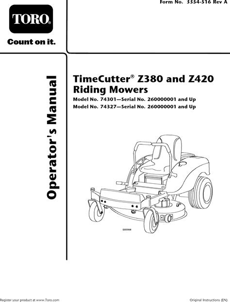 Toro 74327 (260000001 260019999) User Manual RIDING MOWER Manuals And Guides 1106637L