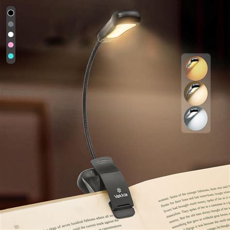 Vekkia/LuminoLite Rechargeable 7 LED Book Light, Easy Clip on Lights for Reading in Bed. 3 ...