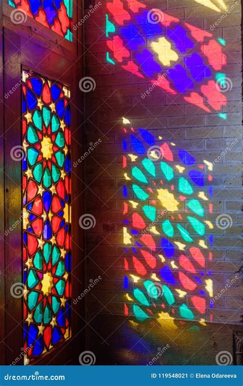 Stained Glass Window of Nasir Ol-Molk Mosque, Also Famous As Pink Mosque. Shiraz. Iran Stock ...