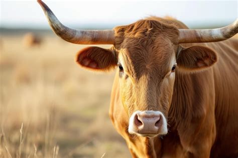 Premium Photo | Majestic longhorn cow in pasture at sunset