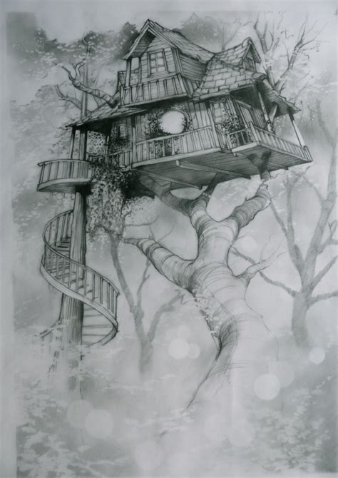 Tree House | Landscape drawings, Landscape sketch, Tree house drawing