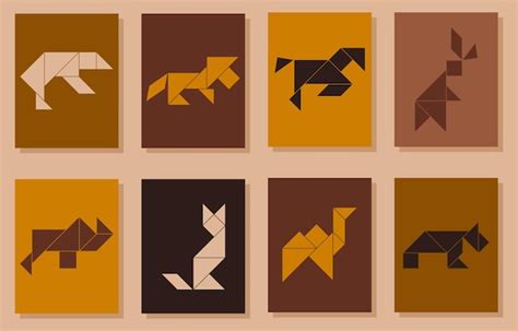Premium Vector | Set of 8 tangram posters with different animals modern ...