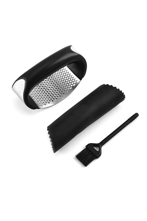 Kitchen Utensils | Stainless Steel Garlic Press Rocker with Peeler and Brush | Living and Home
