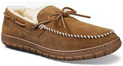 Amazon.com | Eddie Bauer Men's Shearling-Lined Moccasin Slipper, Tan ...