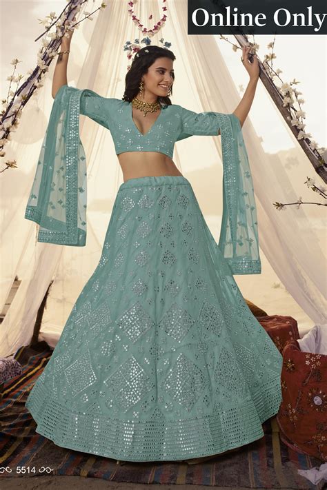 Sea Green Color Net Mirror Work Lehenga | ubicaciondepersonas.cdmx.gob.mx