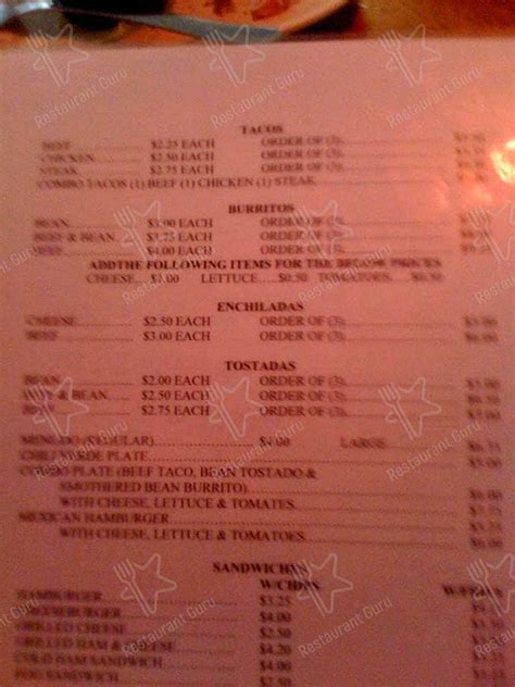 Menu at EL TORO restaurant, Denver