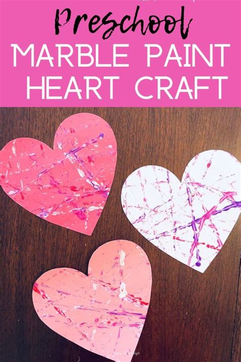 Preschool Valentine's Day Marble Paint Art (Free Heart Printable)