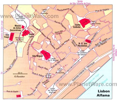 Lisbon Alfama map - Tourist attractions Lisbon Map, Iron Balcony ...