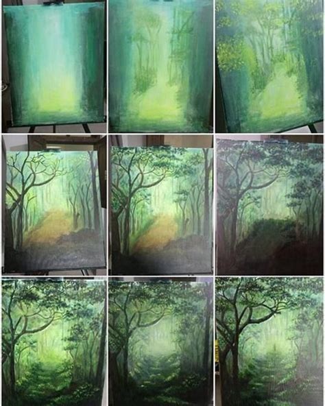 Step By Step Forest Acrylic Painting By Artist Mahith | Forest painting, Acrylic painting ...