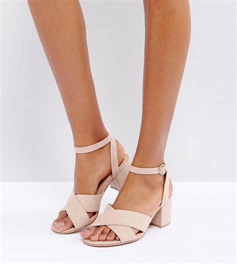 London Rebel Wide Fit Mid Block Heel Sandal in Beige (Natural) | Lyst