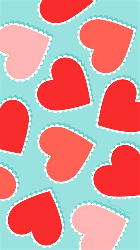 Scalloped red heart iPhone and Android wallpaper with blue background Trendy Wallpaper, Heart ...