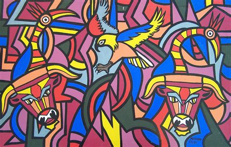 West African Art - Bulls And Birds | African art, African animals ...