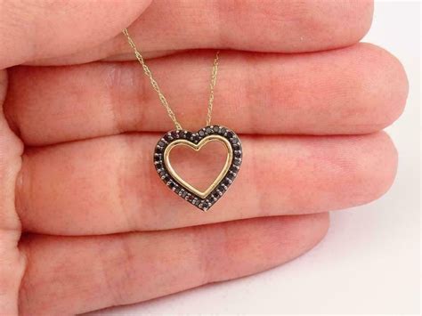 Heart Black Diamond Heart Necklace/925 Sterling Silver Pendant Necklace ...