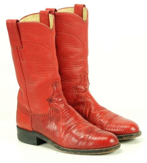 Justin Women's Red Lizardskin Roper Cowboy Western Boots Vintage US Made 5 B | oldrebelboots