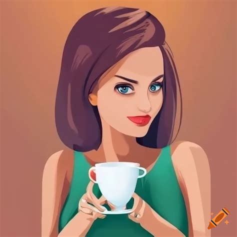 Attractive woman enjoying a cup of coffee on Craiyon