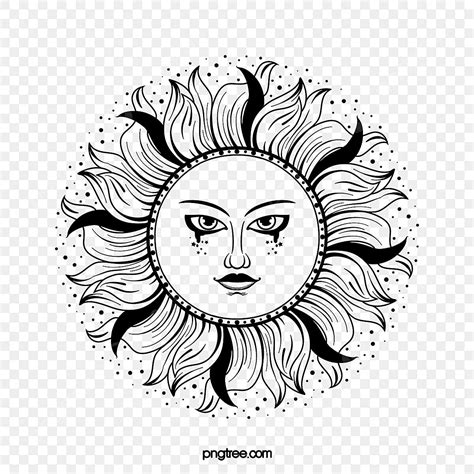 Personality Creative Black And White Sun Tattoo, Sun Drawing, Sun Sketch, Tattoo PNG Transparent ...